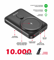 Powerbanka FIXED MagZen (2nd gen.) s bezdrátovým nabíjením a podporou MagSafe, 10 000 mAh, černá