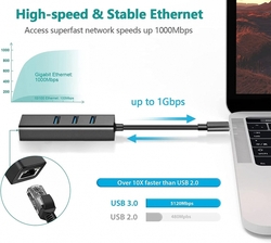 PremiumCord Adapter USB-A na Gigabit 10/100/1000Mbps + 3x USB3.0 konektor