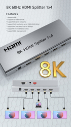 PremiumCord HDMI 2.1 splitter 1-4 porty, 8K@60Hz, 4K@120Hz, 1080p, HDR