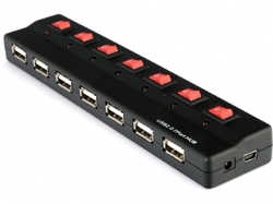 PremiumCord USB 2.0 HUB 7-portový s ext. napájením a vypínači portů