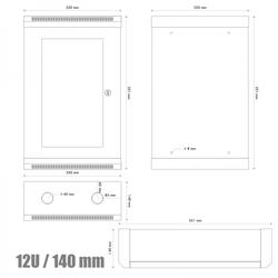 RACK DATACOM 10" nástěnný rozvaděč 12U/140 mm