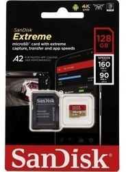 SanDisk Extreme Action Cams and Drones microSDXC 128GB 190MB/s A2 Class 10 V30 UHS-I U3, adapter