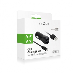 Set autonabíječky FIXED s 2xUSB výstupem a USB/micro USB kabelu, 1 metr, 15W Smart Rapid Charge, černá