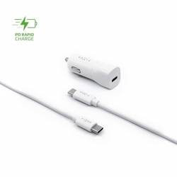 Set autonabíječky FIXED s USB-C výstupem a USB-C/USB-C kabelu, podpora PD, 1 metr, 18W, bílý