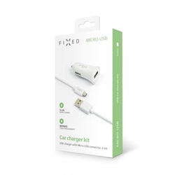 Set autonabíječky FIXED s USB výstupem a USB/micro USB kabelu, 1 metr, 12W, bílá