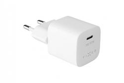 Set síťové nabíječky FIXED Mini s USB-C výstupem a USB-C/Lightning kabelu, podpora PD, 1.2 metr, MFI, 30W, bílý