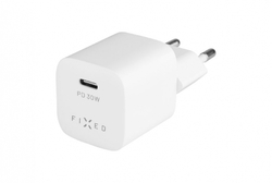 Set síťové nabíječky FIXED Mini s USB-C výstupem a USB-C/Lightning kabelu, podpora PD, 1.2 metr, MFI, 30W, bílý