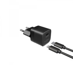 Set síťové nabíječky FIXED Mini s USB-C výstupem a USB-C/Lightning kabelu, podpora PD, 1 metr, MFI, 20W, černý