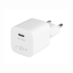 Set síťové nabíječky FIXED Mini s USB-C výstupem a USB-C/USB-C kabelu, podpora PD, 1 metr, 30W, bílý