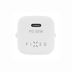 Set síťové nabíječky FIXED Mini s USB-C výstupem a USB-C/USB-C kabelu, podpora PD, 1 metr, 30W, bílý