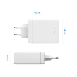 Síťová GaN nabíječka FIXED s 3xUSB-C a USB výstupem, podpora PD 3.0, 100W, bílá