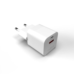 Síťová nabíječka FIXED Mini s USB-C a USB výstupem, podpora PD a QC 3.0, 20W, bílá