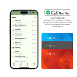 Smart tracker FIXED Tag Card s podporou Find My, bezdrátové nabíjení, modrý