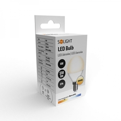 Solight LED žárovka, miniglobe, 6W, E14, 3000K, 510lm, bílé provedení