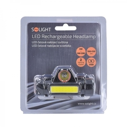 Solight LED čelová nabíjecí svítilna, 3W + COB,150 + 120lm, Li-ion, USB