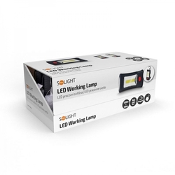 Solight LED svítilna pracovní, 3W COB + 3 SMD LED, hák + magnet, 3 x AAA