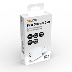 Solight USB-C + USB-A fast charger GaN 20W PD