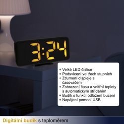 TFA Digitální budík s teploměrem a velkými LED číslicemi 