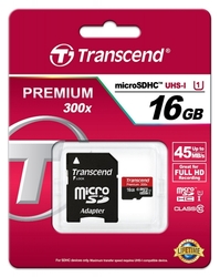 Transcend microSDHC 16GB Class10 UHS-I Premium + adaptér