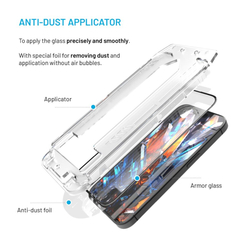 Ultra odolné tvrzené sklo FIXED Armor s Anti-dust aplikátorem a AR vrstvou pro Apple iPhone 15/iPhone 16, černé