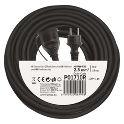 Venkovní prodlužovací kabel 10m / 1 zásuvka / černý / guma-neopren / 230 V / 2,5mm2