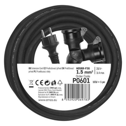 Venkovní prodlužovací kabel 10m / 2 zásuvky / černý / guma / 230 V / 1,5mm2