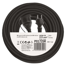 Venkovní prodlužovací kabel 25m / 1 zásuvka / černý / guma-neopren / 230 V / 2,5mm2