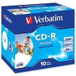 Verbatim CD-R Printable 52x, 700MB, 10 ks (Jewel)