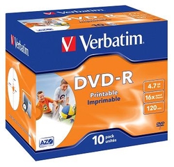 Verbatim DVD-R 4,7GB 16x Printable Jewel (10-pack)