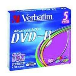 Verbatim DVD-R 16x, 4,7GB, barevný povrch, 5 ks (Slim)