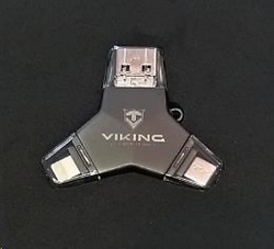 Viking USB Flash disk 3.0 4v1 s koncovkou Lightning/Micro USB/USB/USB-C, 128 GB, černá